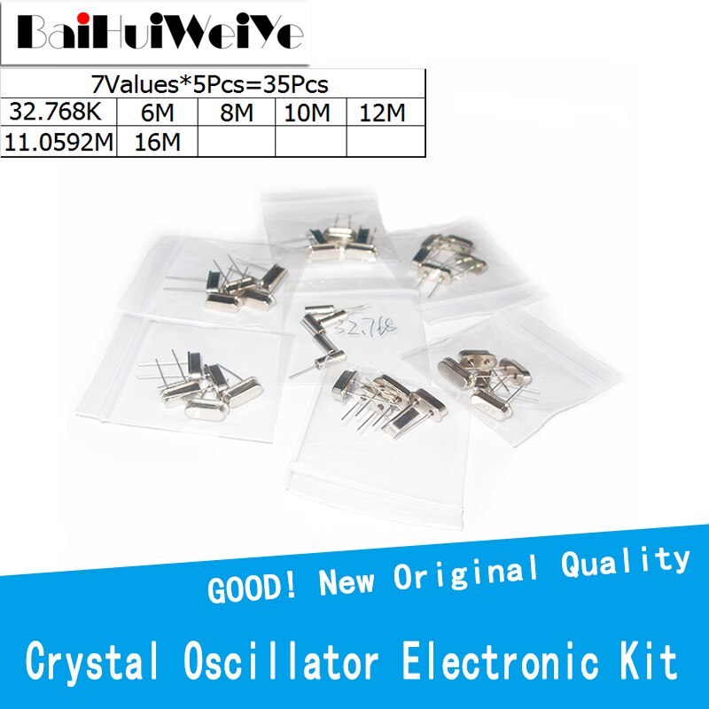 35Pcs HC-49S Crystal Oscillator Elektronische Kit Keramische Quartz Resonator HC49S Dip 7 Soorten 32.768K 6M 8M 10M 12M 16M 11.0592 Mhz
