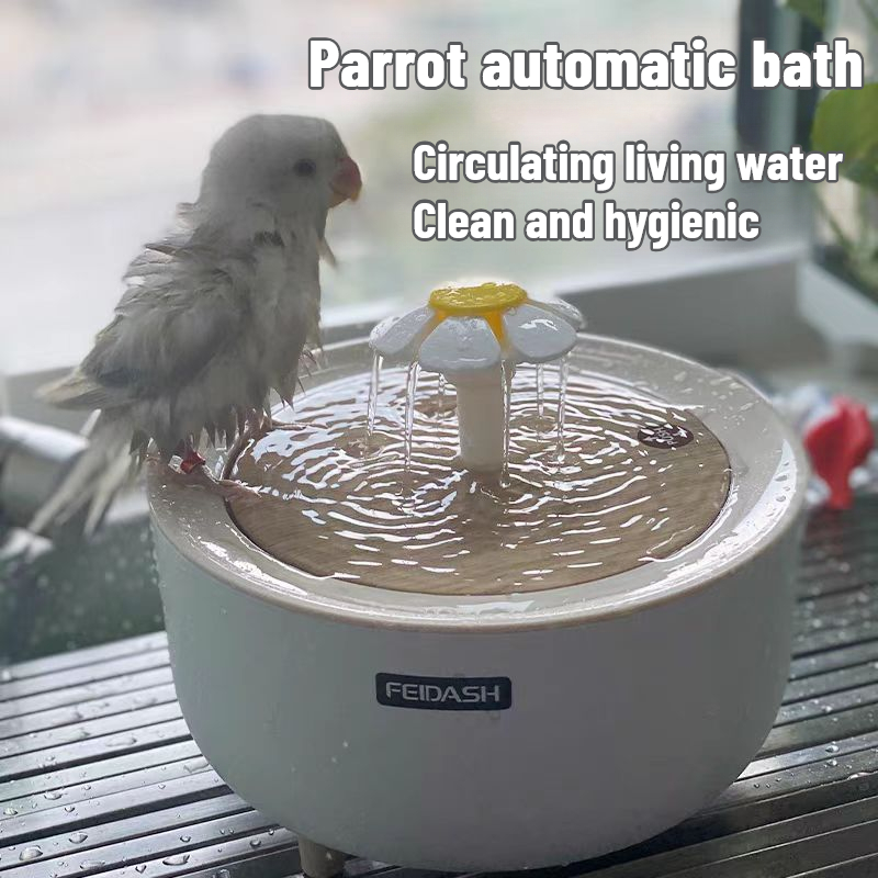 Bain de perroquets 2 en 1 à circulation automatique et fontaine d'eau pour animaux de compagnie, sans goutte pour petits animaux de compagnie, jouets pour animaux de compagnie alimentés par USB, jouets pour oiseaux