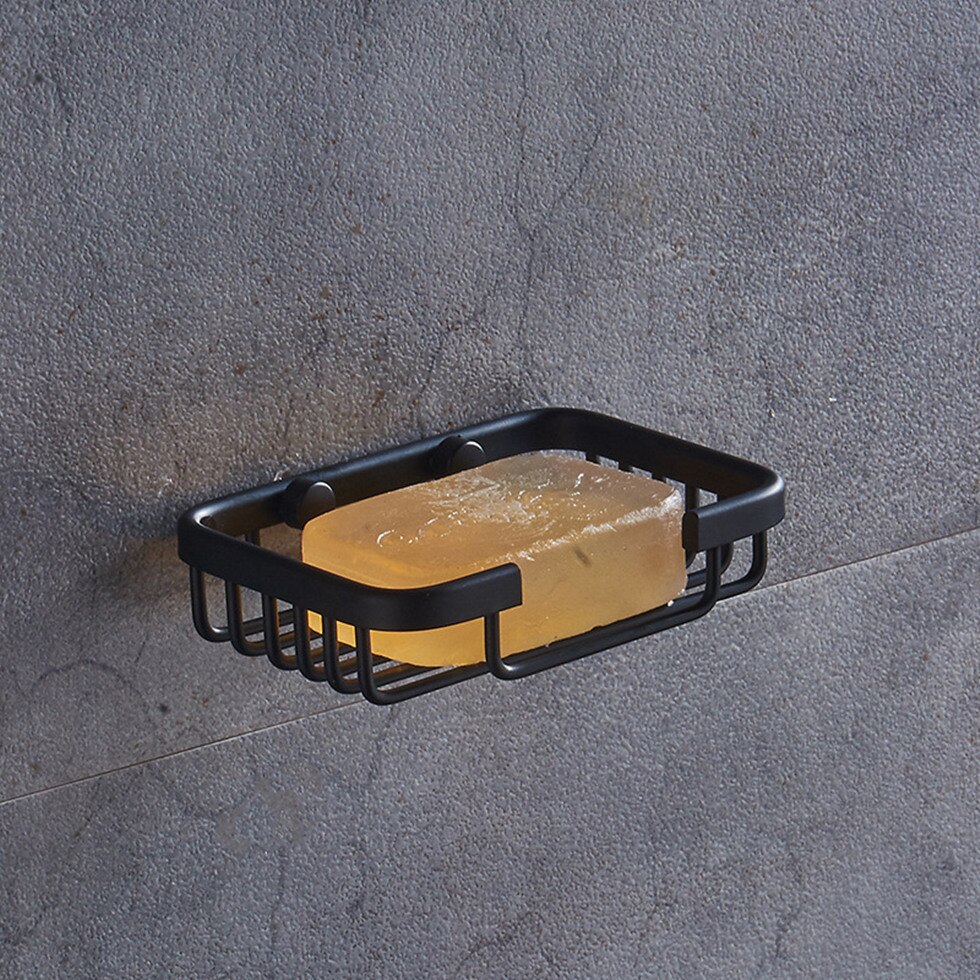 Zwart Zeepbakje Opslag Houder Aluminium Badkamer Douche Wandmontage Decoratieve Zeepbakjes Doos Mand Vierkante Rack Zeep Case Box