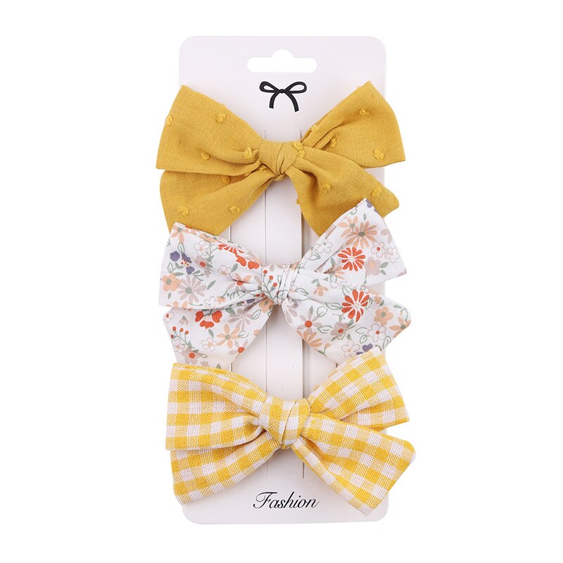 Baby Bogen Haarnadel Mädchen Haar Clip Baumwolle Spitze Barette Für freundlicher Headwear Säuglings Blumen Karierten Clips Babys Nette Zubehör 3/4Stck: 2