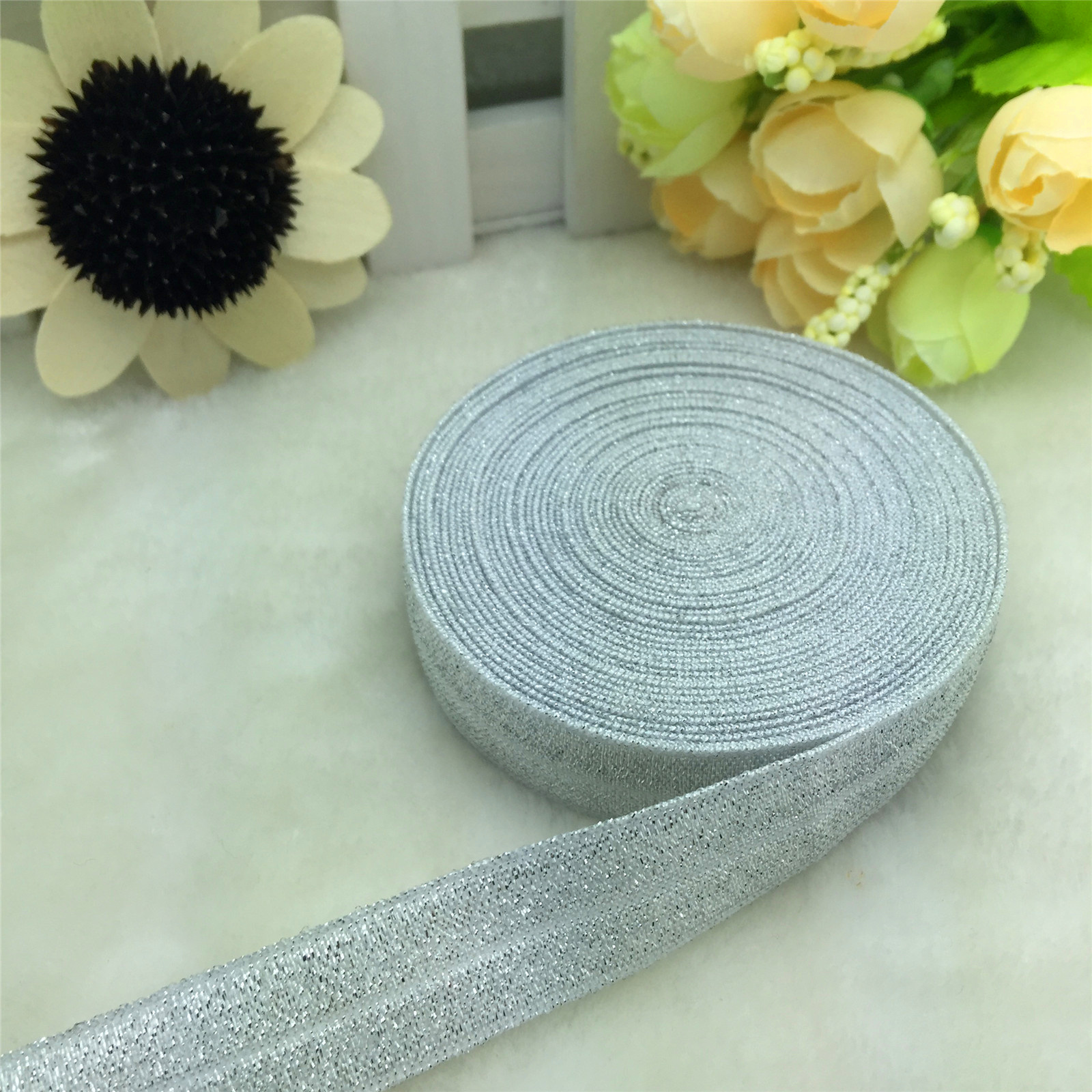 5 Yards 5/8 "15 MM Multirole Foldover Elastische Spandex Satijn Band Elastiekjes: Silvery
