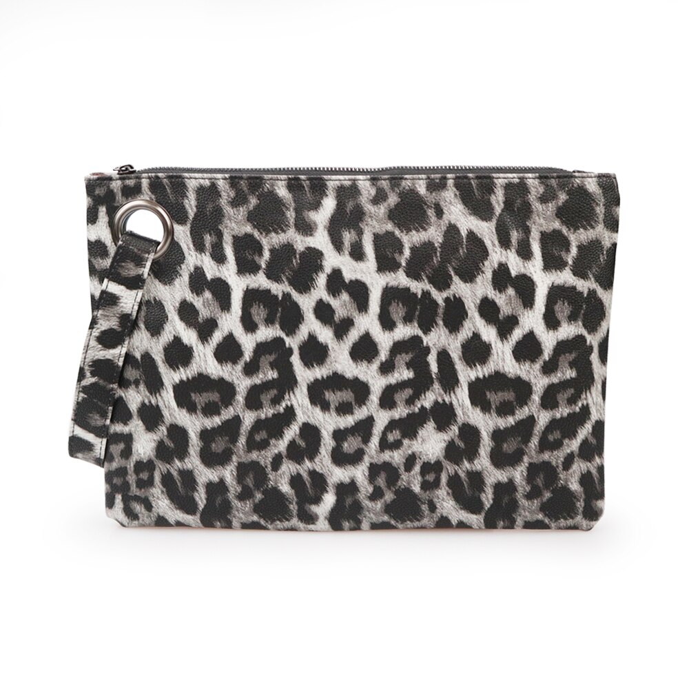 Uformelle vesker for kvinner dyrtrykk leopard clutch kvinnelig skinnlommebok messenger bag damer håndveske: Grå