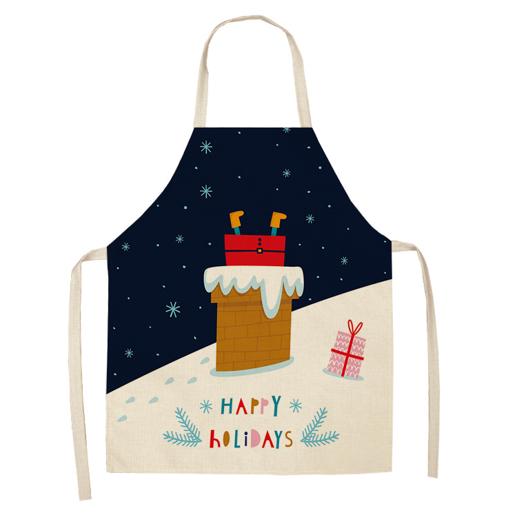 Christmas Printed Women Kitchen Aprons Waterproof Cooking oil-proof Cotton Linen Antifouling Chef Apron man kid aprons: XS（old） / MULTI
