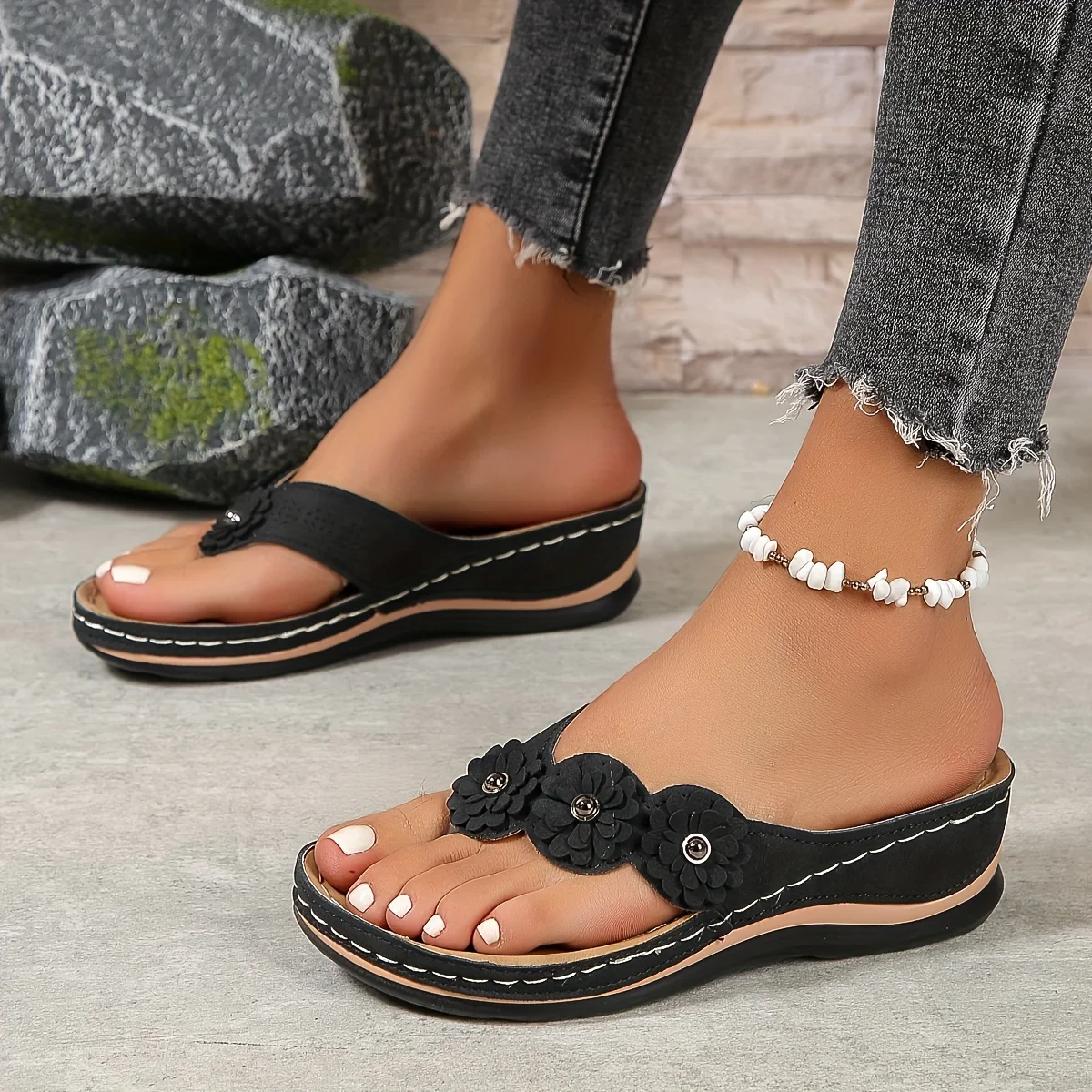 Strand-kippen-Flops mit Blumenmuster für Damen – bequeme Unterhose-an-Sommer-Slipper, vielseitige lässige draussen-Schuhe