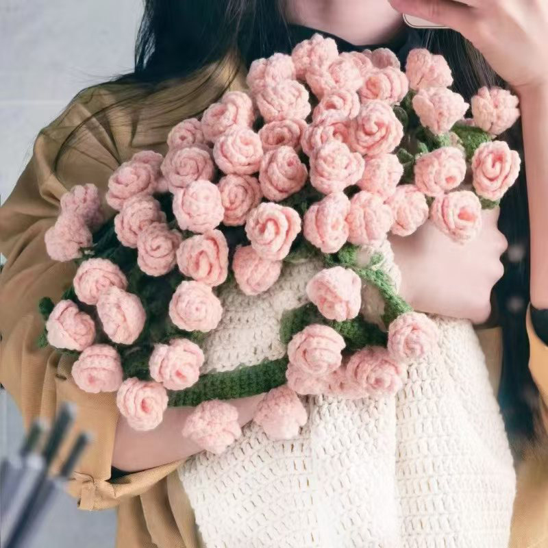 (Productos terminados) Manta tejida hecha a mano con ramo de flores, manta con ramo de rosas, manta suave tridimensional para abrazar flores