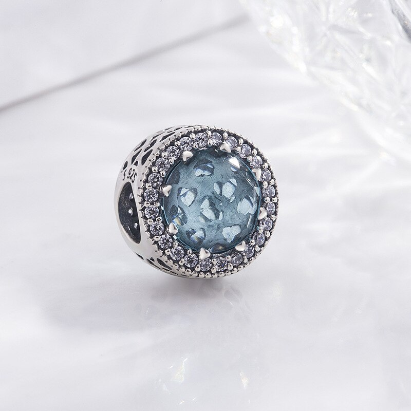100% 925 Sterling Silver Charms Sparkling Blue White Crystal Charm Fit Original Pan Charm Bracelets Necklace Diy jewelry