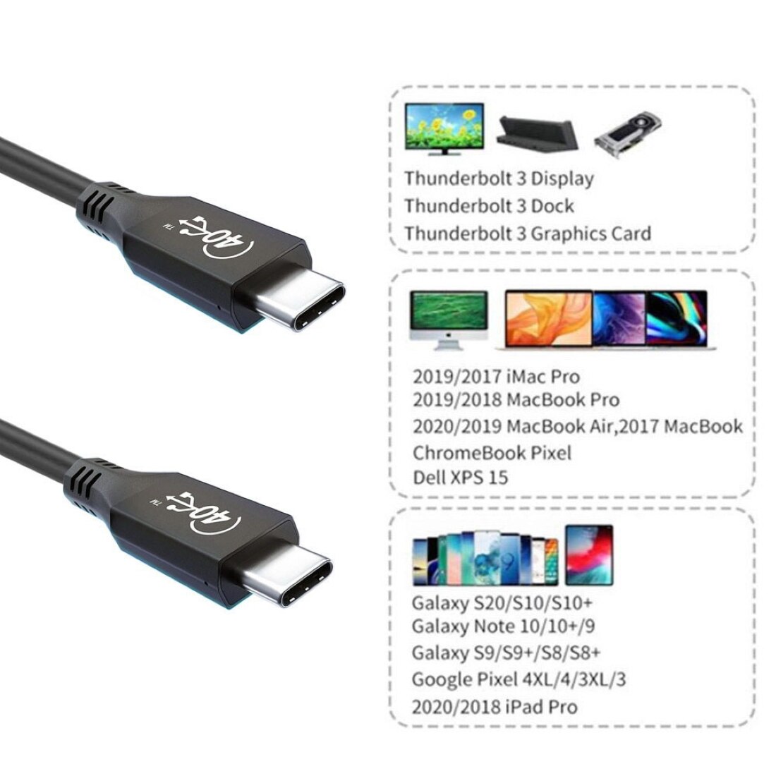 Chenyang Thunderbolt USB-C TypeC Male to Thunderbolt USB-C TypeC Male USB4 Cable Compatible with Thunderbolt3/4 USB-IF Certified