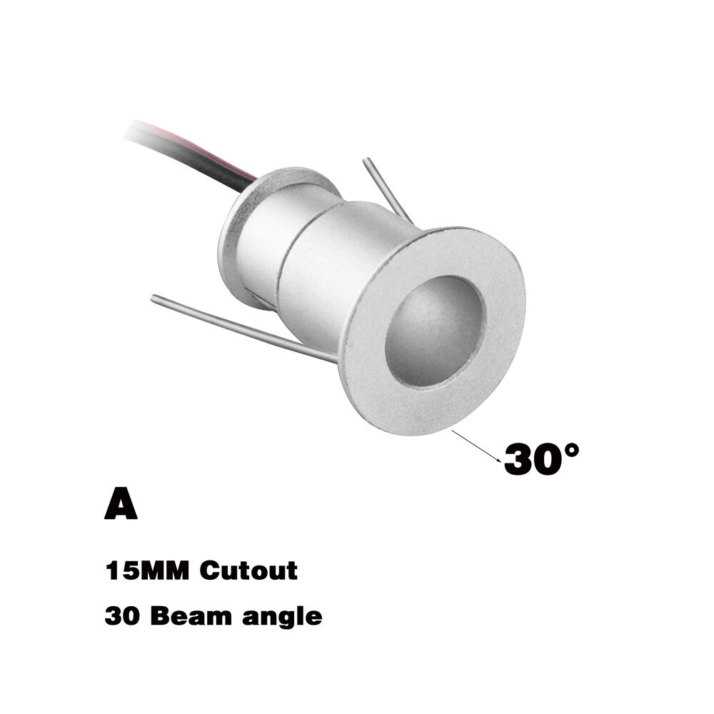 1W IP65 Mini Led Spotlight Dimbare 15Mm Uitsparing Inbouwspot Indoor 12V Spot Light Plafondlamp Showcase display Verlichting: A 15mm 30 beam angle / Cold White