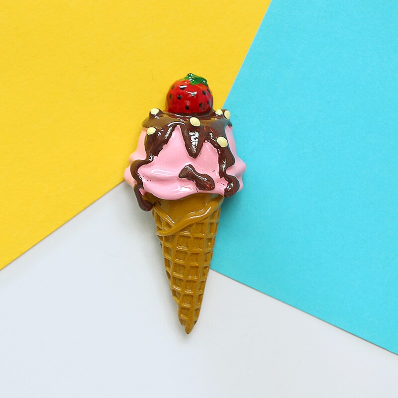 Imanes de nevera 3D de simulación de comida creativa, cono dulce, pierna de pollo frito, hamburguesa, decoración magnética, pasta de refrigerador: Strawberry cone
