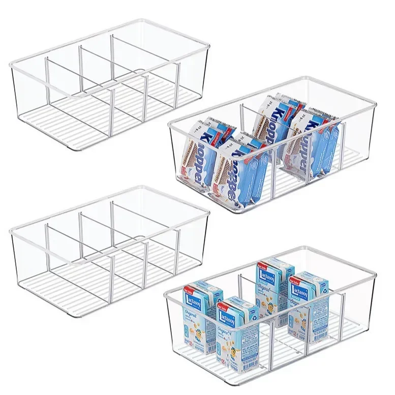 Refrigerator Organizer Bin Clear Plastic Food Storage Organizer Fridge Storage Box with Divider Freezer Pantry Kitchen Organizer