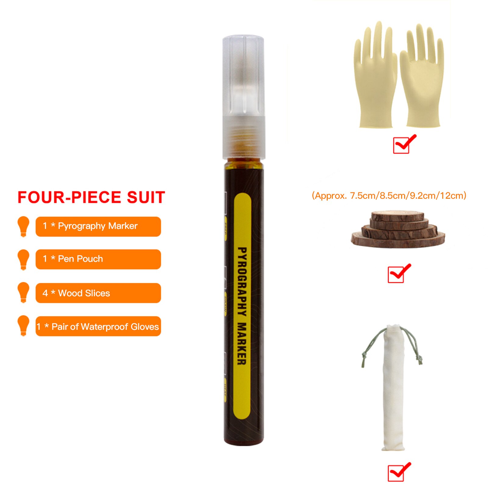 Pyrography Marker Chemical Wood Burning Scorch Marker Pen 4pcs Wood Slices Safe Tools for DIY Projects Wood Painting
