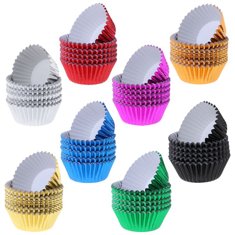 100 stks Papier Cupcake Cup Aluminiumfolie Muffin Baking Cups Liners Cupcakes Case