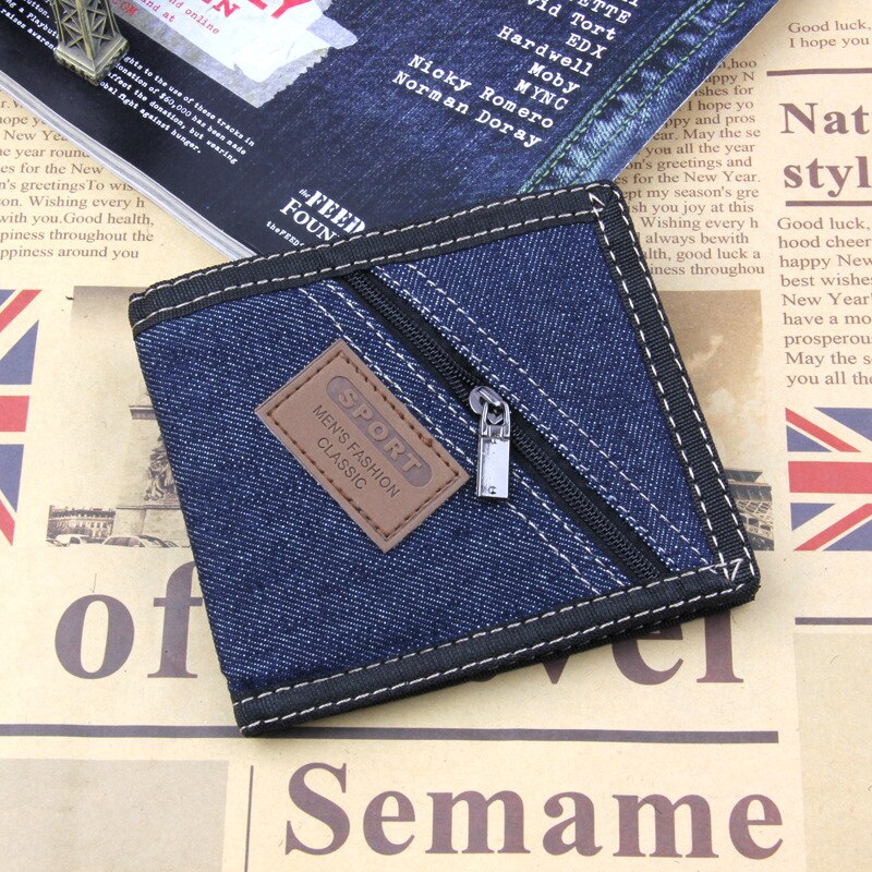 Causal Men's Canvas Wallet Short Men Wallets Teenagers Zipper Coin Purse Credit Bank Card Case Holder: Navy Blue