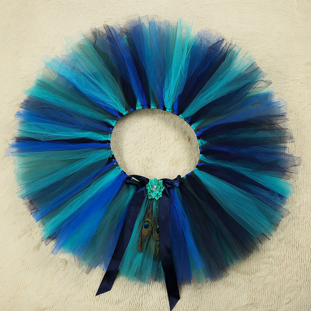 Falda mullida con plumas de pavo real para mujeres, tutú para de cumpleaños, juego de rol, Halloween, desfile, disfraz de Animal de pavo real para adolescentes y niñas