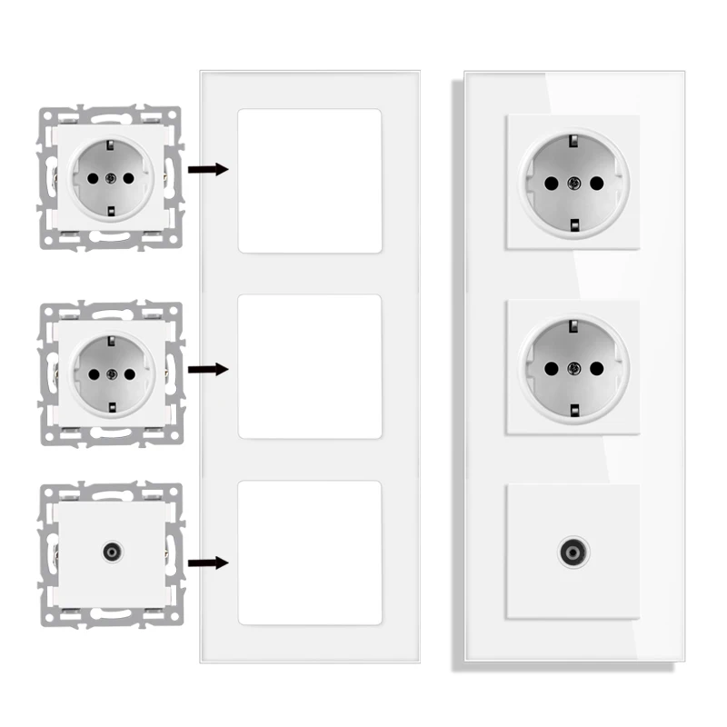 NYWP-wall mount module diy European standard white glass panel power socket switch button, hdmi, free combination of functions