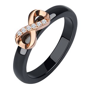 925 Rings Women 4mm Black White Ceramic Ring India Stone Crystal Infinity Comfort Wedding Rings Engagement Brand Jewelry: 6 / Black Rose Gold