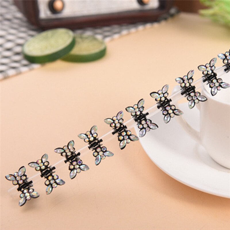 Conjunto de 12 pinzas pequeñas para el pelo con forma de mariposa para mujer, pinzas de Metal para el pelo con diamantes de imitación, para cangrejo, accesorios para el cabello: Silver White