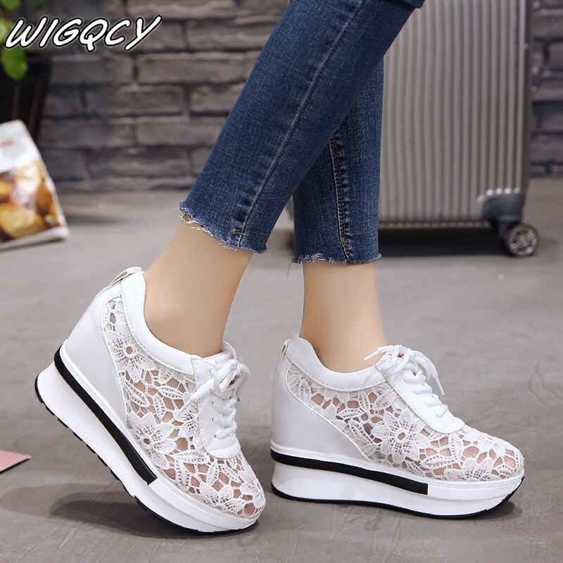 Rea sommar spets andas sneakers dam skor bekväma casual kvinna plattform wedge skor