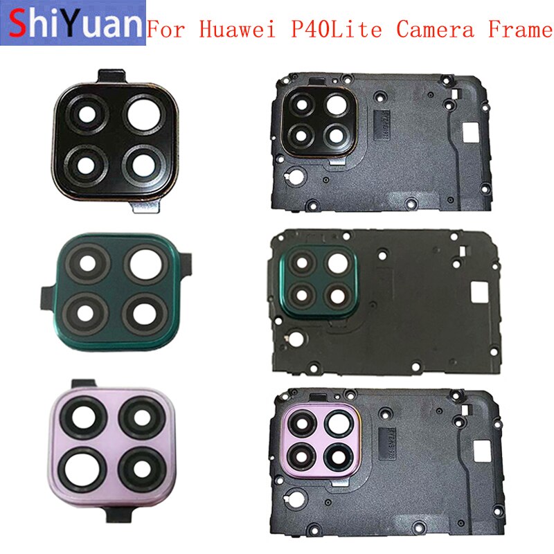 Vetro dell&#39;obiettivo della fotocamera posteriore posteriore con supporto per cornice castone per pezzi di ricambio di riparazione di ricambio Huawei P40 Lite