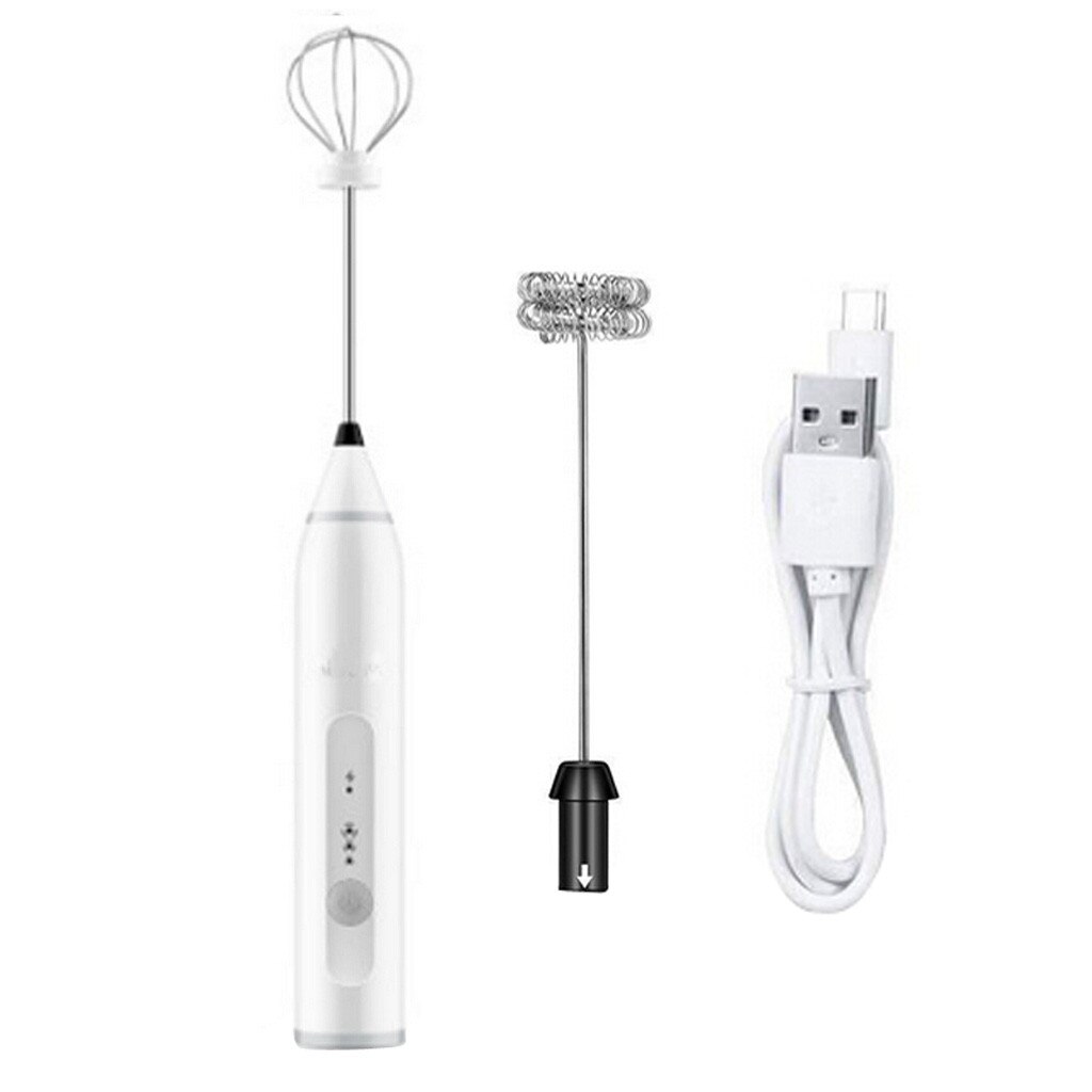Electric Mixer Rechargeable Milk Shaker Maker Frother Foamer USB Charging Egg Beater Handheld 3-Speed Adjustable Blender #js5: White 