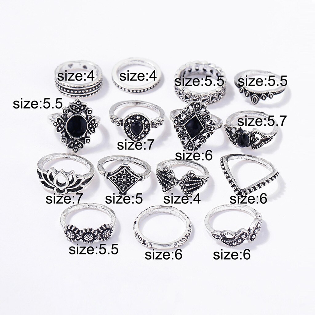 15Pcs Vintage Women Mid Rings Set Flower Crown Hollow Out Joint Knuckle Nail Ring Jewelry rings for women anillos mujer: Default Title