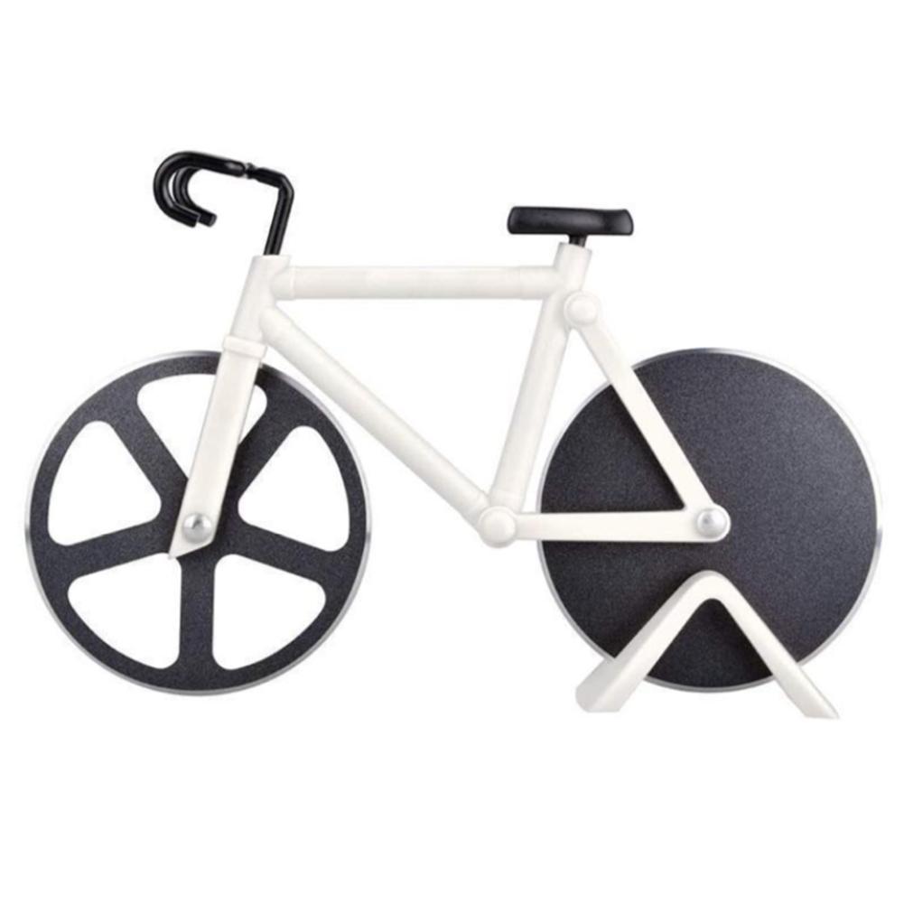 Cykel pizza cutter hjul rustfrit stål plast cykel rulle pizza chopper slicer køkken gadge pizza tilbehør: Hvid