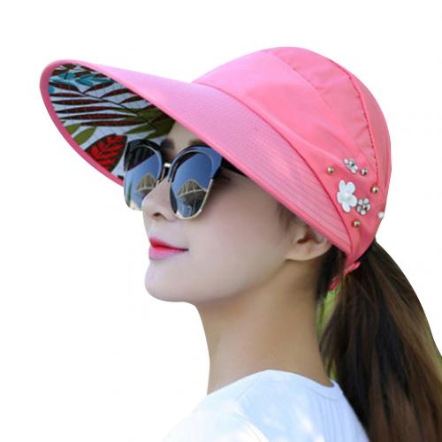 Zomer dames anti-uv opvouwbare zonneklep pet brede rand beschermt gezicht ademende outdoor hoed meerkleurig optionele bot pet: Watermeloen rood