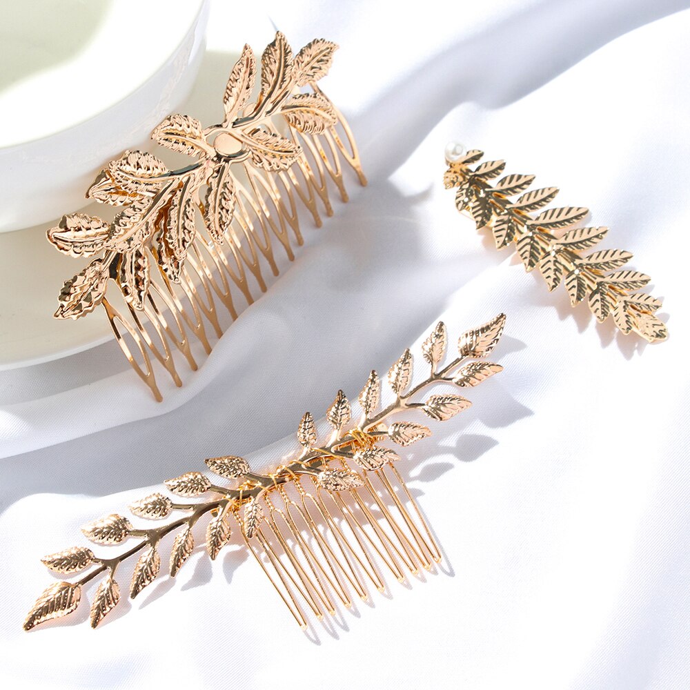 Vintage Hårbøjle Guld Blade Krans Bryllup Brude Tilbehør Hårbånd Kvinder Retro Krone Smykke Tiara
