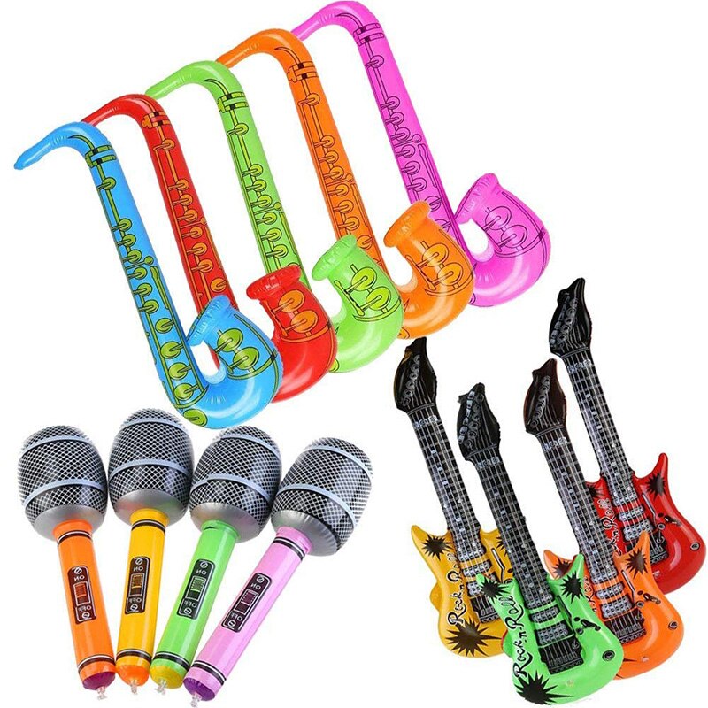 12 stuks opblaasbare gitaar saxofoon microfoon ballonnen leuke muziekinstrumenten accessoires voor verjaardagsfeestjes benodigdheden gunsten pho: Default Title