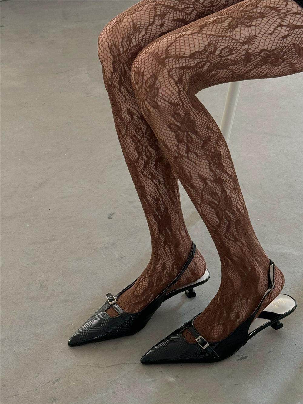 würzig Mädchen Y2K-Stil Blumen-Gittergewebe-Socken, bunt bestickt, aushöhlen, Damen-Strumpfhose, sexy Jahrgang-Spitze, lange Socken: Koralle rot