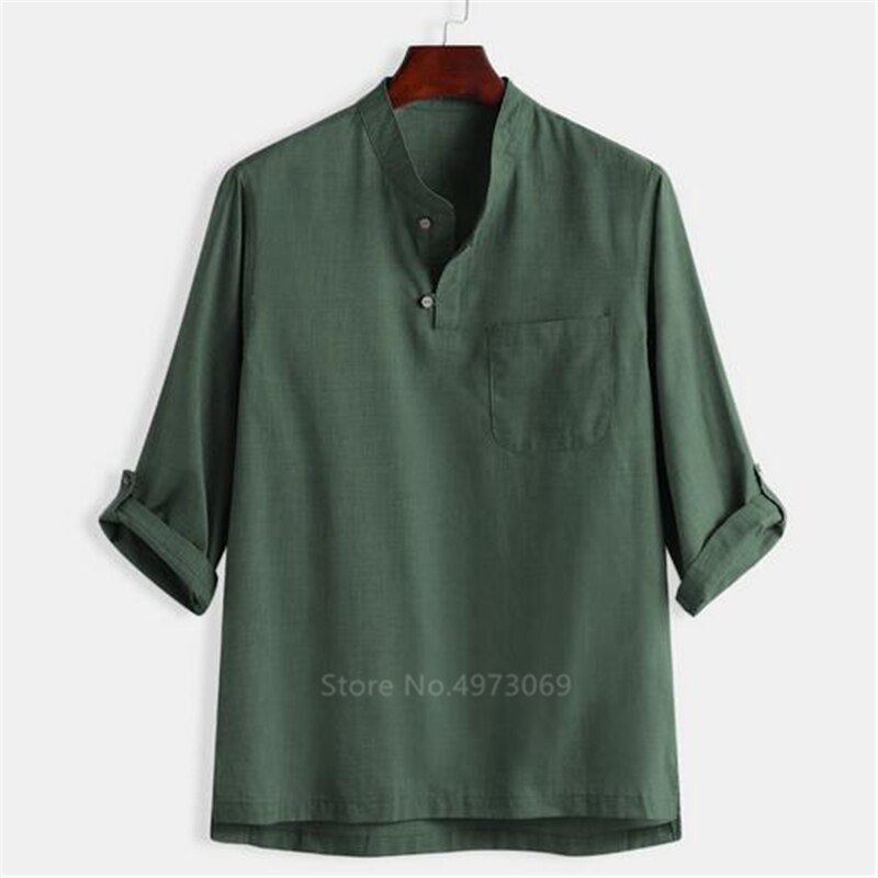 År kinesisk stil traditionel bomuld linned kung fu tøj til mænd kina retro toppe solid vintage klan tai chi tang skjorte: Grøn / Xl