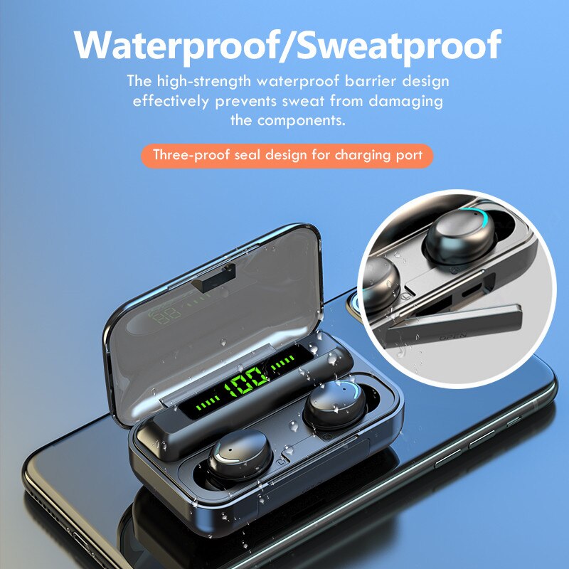 F9 Bluetooth 5.0 Wireless Earphone With Mic Charging Box In-Ear Sports Running Headset Waterproof Stereo Earbud For All Smartpho