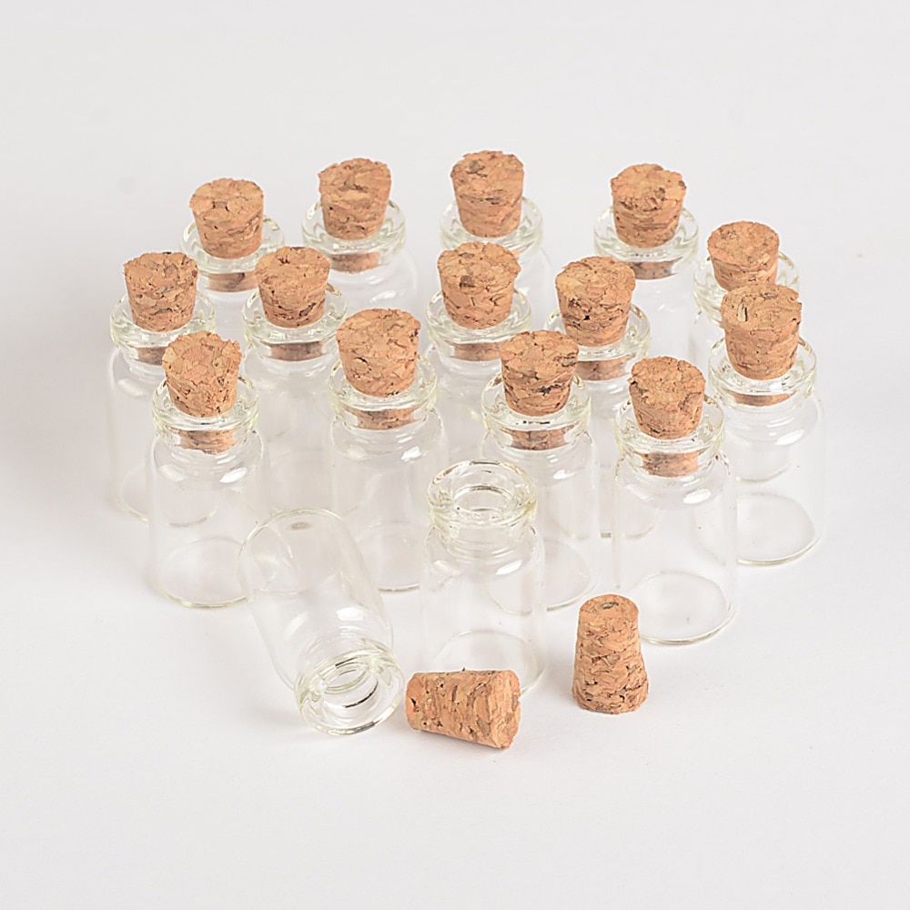 1ml miniglasflaskor flaskor med kork tomma små genomskinliga glasflaskor 13*24*6mm 100 st/lot