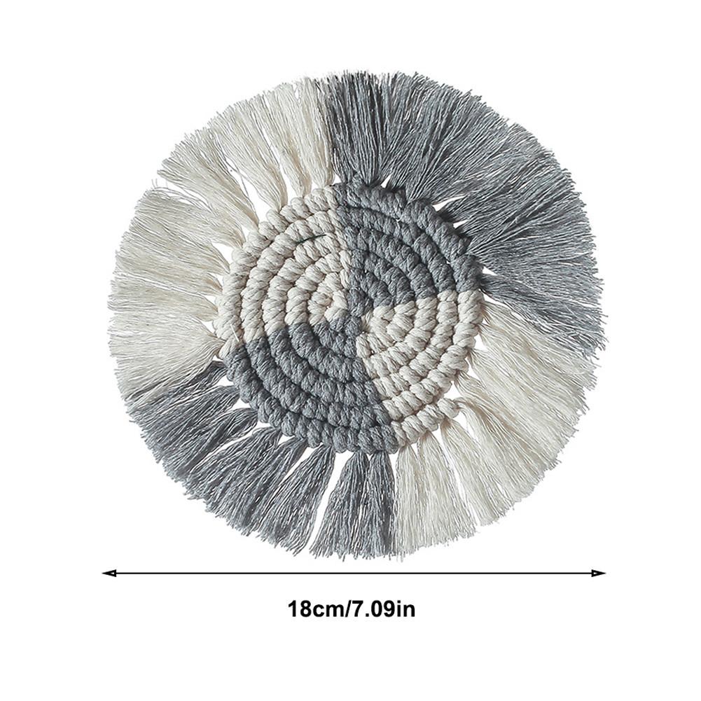 Sett med 3 Vevde Bordbrikker - 18cm Runde - polyester Bomull - Boho Dekorasjon
