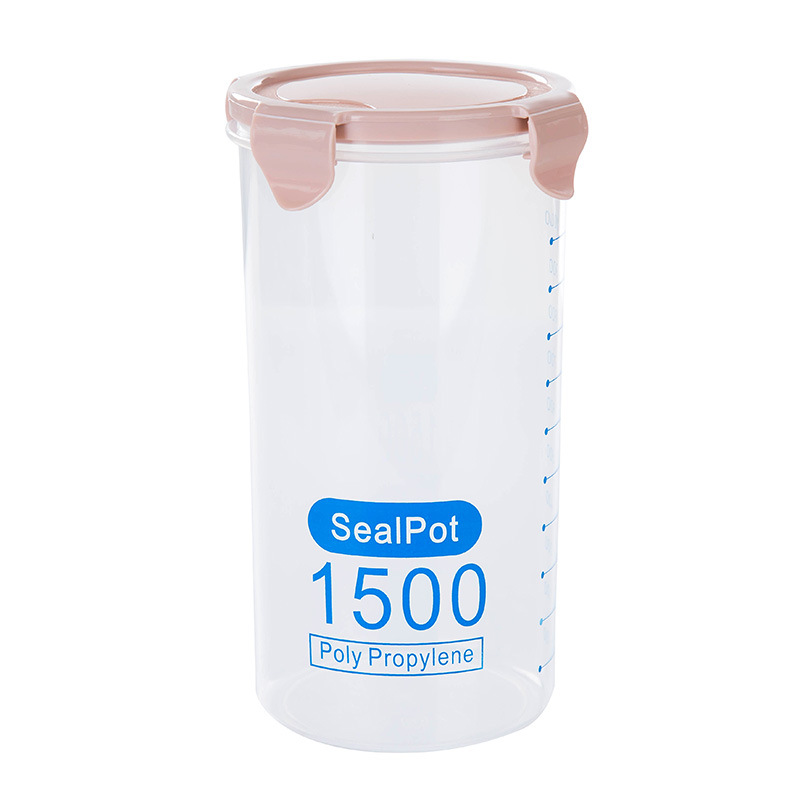 Kitchen Food container Seal pot tea coffee candy Storage Tank Plastic Cereals Snacks Box cookijavascript:;e canister jars for sp: pink1500ml