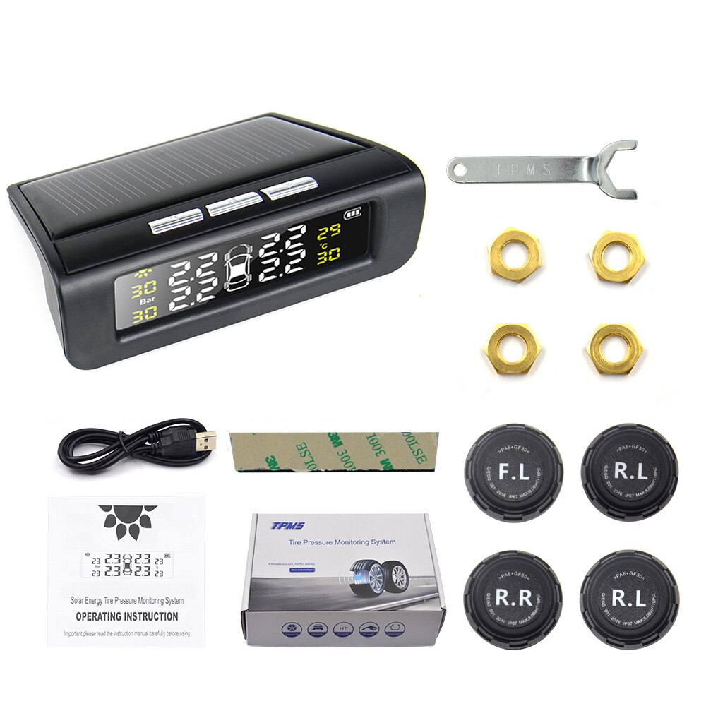 Solar Smart Car Digital Tyre Pressure Monitor System TPMS Tire Security Warning High Temperature Alert External sensors: Type 2