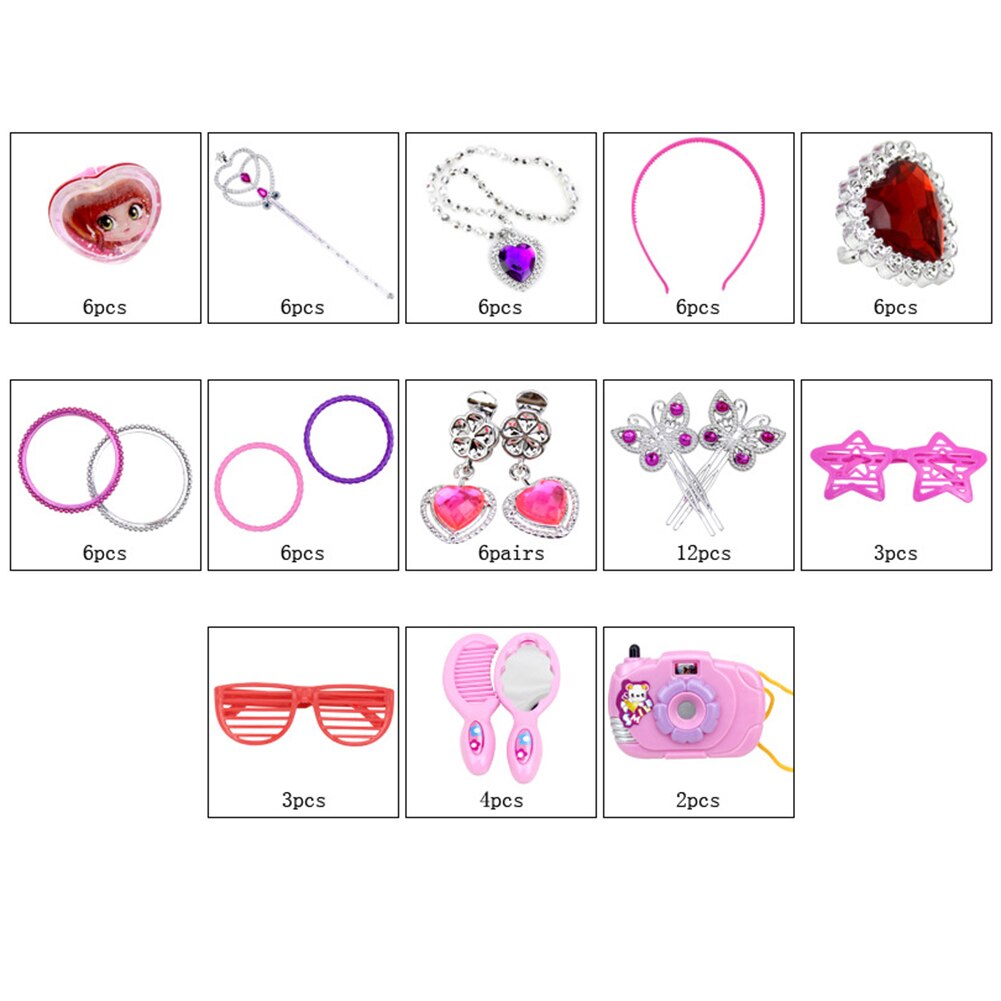 72 Teile/satz Prinzessin vorgeben Schmuck Halskette Gebühr Zauberstab Mädchen Kleid hoch Spielen Spielzeug