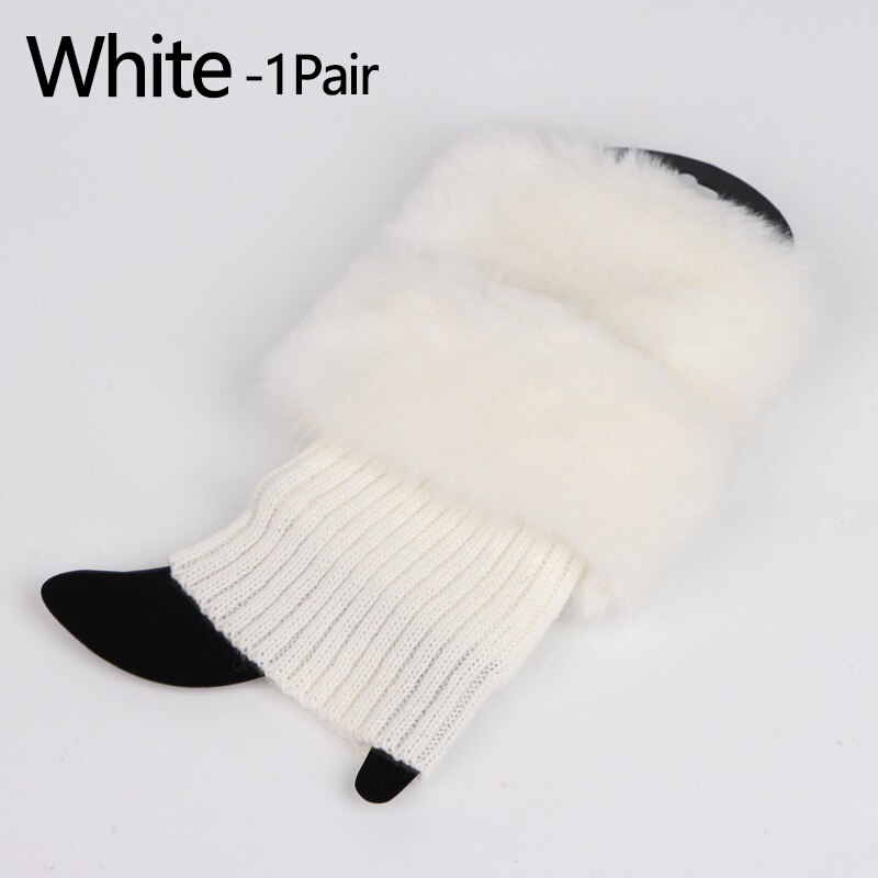 Herfst winter effen kleur casual dames gebreide laarzen manchetten bont gebreide warme beenwarmers laarzen sokken beenwarmers schoenen set kerst: Wit