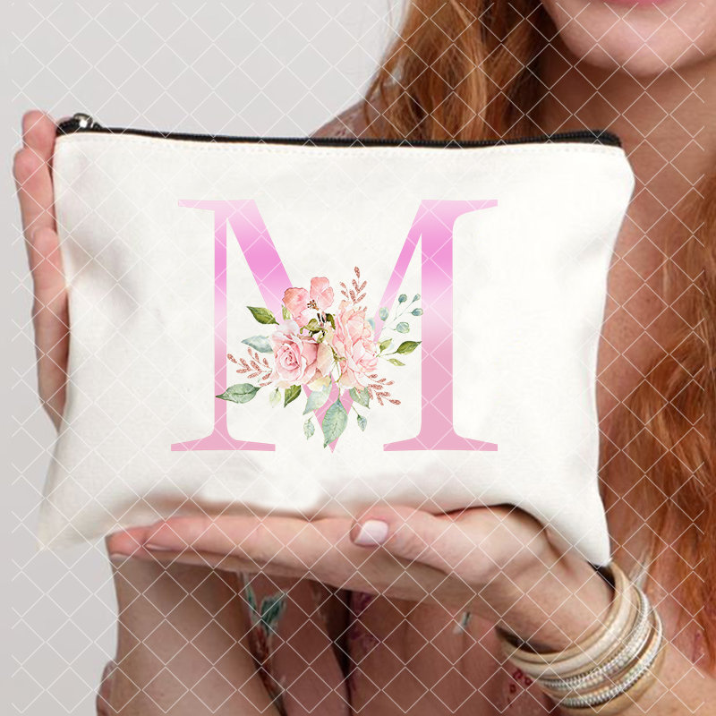 26 Pink Initials Women Cosmetic Bag Bride's Toilet Makeup Pouch Cosmetic Case Bridesmaid Bachelorette Party Lady Bags
