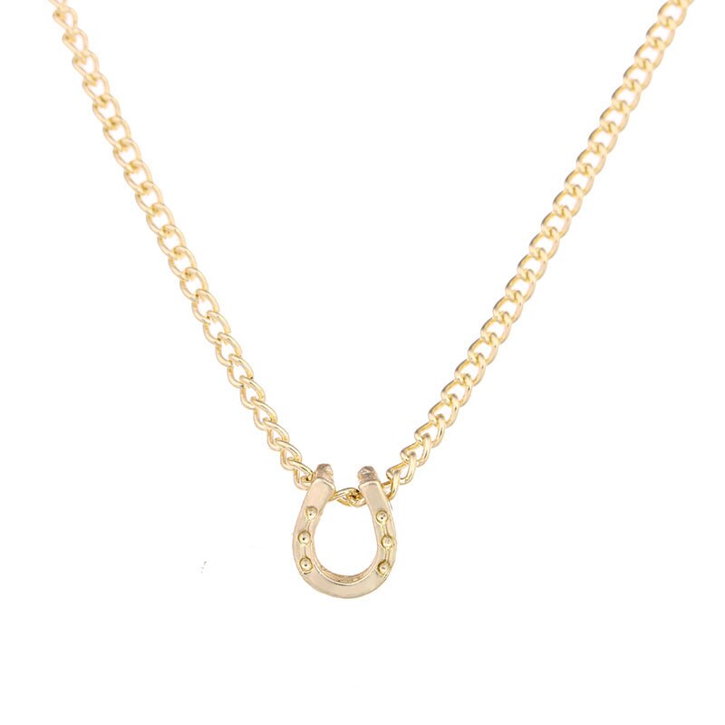 Collar con colgante de herradura brillante para mujer, cadena de clavícula de color dorado, joyería con estilo de , (tiene tarjeta)