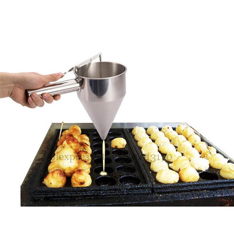 Stainless Steel Batter Dispenser Takoyaki Hopper With Holder Food Distribution Tool