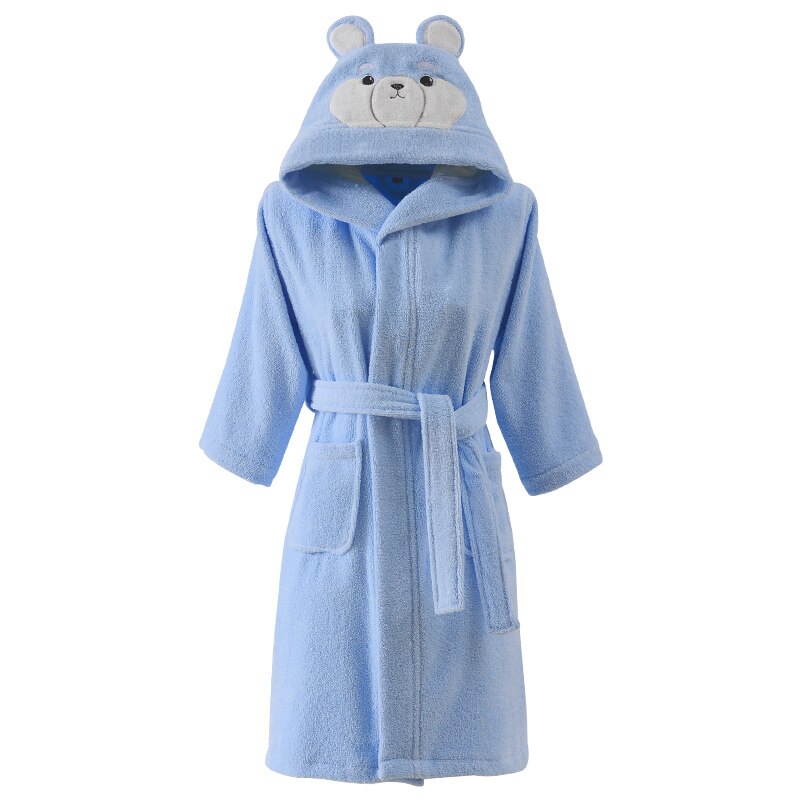 Barn badrock barn huva 100%  bomull pyjamas handduk fleece tjock nattkläder morgonrockar för pojkar baby morgonrock vår höst: Blå / M