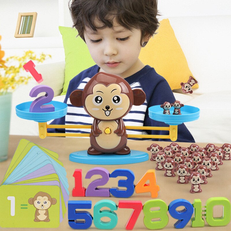 Montessori Matematica Partita Gioco Da Tavolo Giocattoli Scimmia Digital Balance Bilancia Del Giocattolo Del Bambino del Giocattolo di Apprendimento Animale Action Figure di Matematica Bilancia s giocattoli