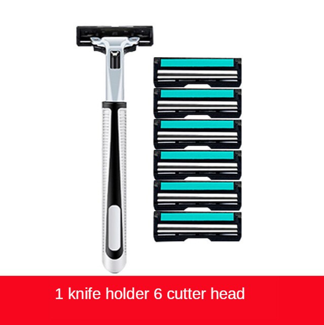 Double Layer Manual Shaver Manual Razor Blade Shaving Razor 2 Layer Vintage Stainless Steel Cutter Head Knife Rest: 1 Knife Rest 6 Blades