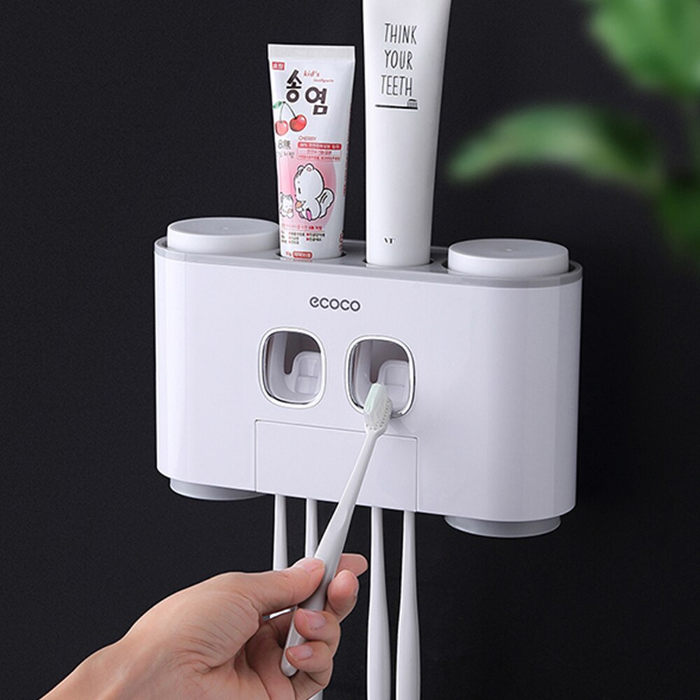 Automatic Toothpaste Dispenser 4 Toothbrush Holders Bathroom Toilet Wall-mounted Toothbrush Storage Toothpaste Squeezer
