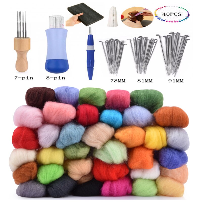 Kit de aguja para fieltro de lana, herramientas hechas a mano, paquete de aguja de fieltro, materiales de tela, accesorios, 7/40 colores
