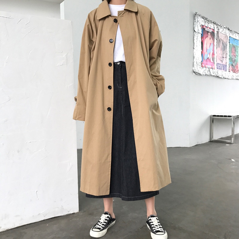 Alien Kitty Women Long Trench Coat Female Solid Khaki Cardigan Straight Windbreaker Manteau Femme Hiver