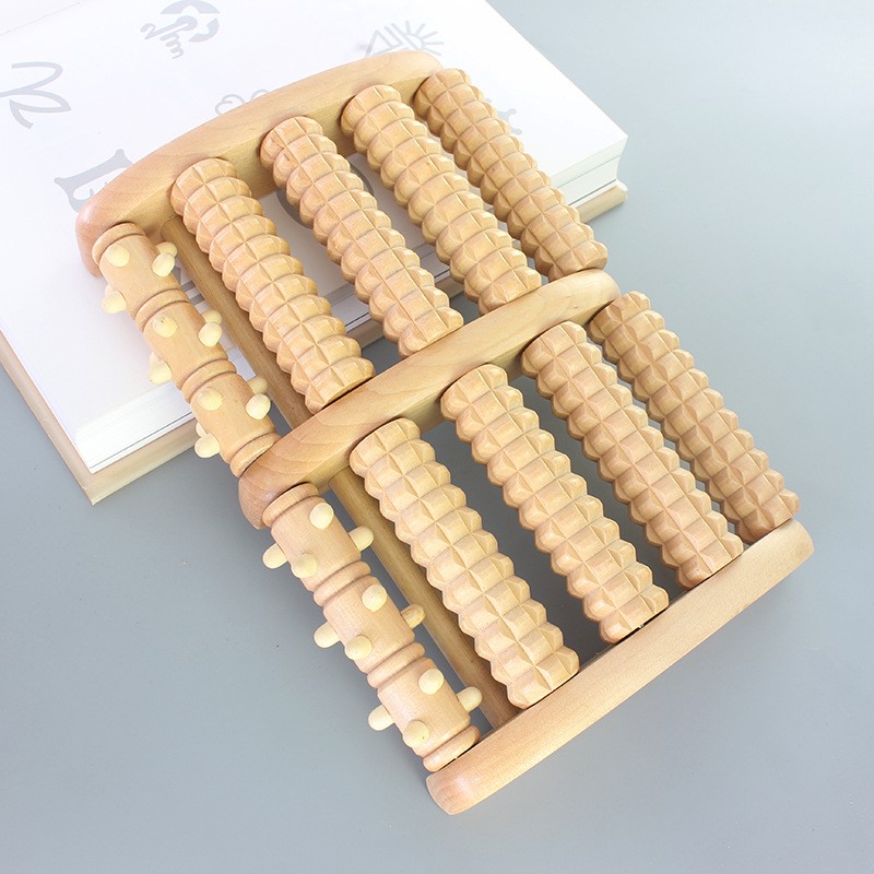 Holz Fuß Massage Walze Big Fünf-row Holz Fuß Massager Stimuliert Akupunkturpunkt Füße Plantarfasziitis Roller Reflexzonenmassage