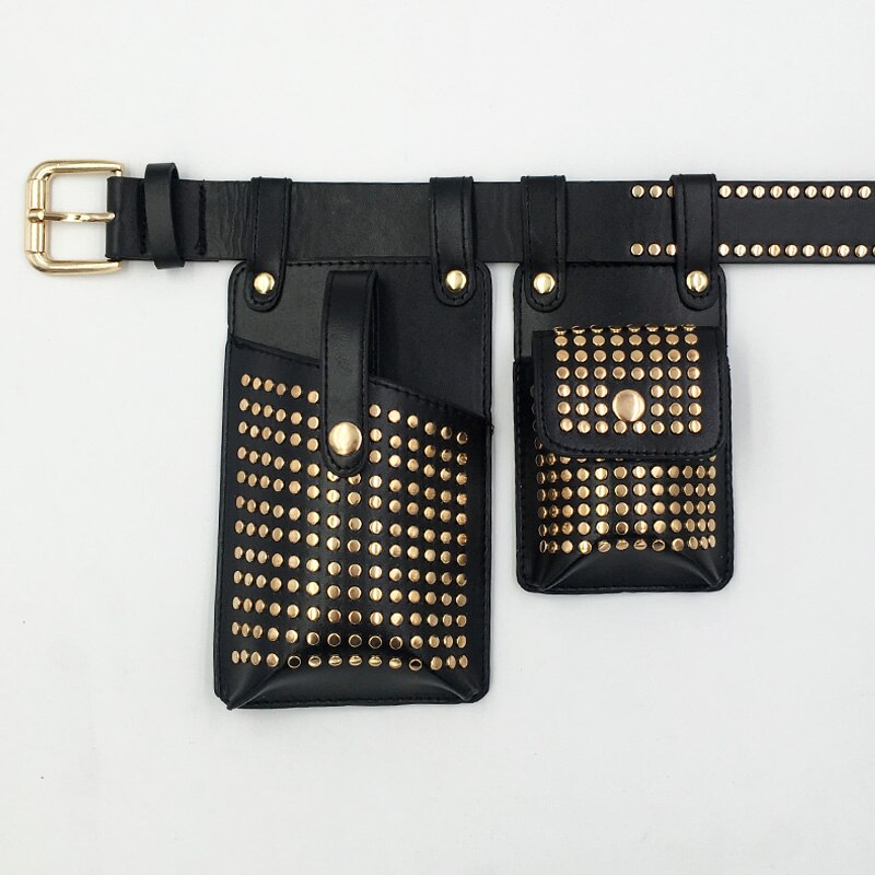 2 Stuks Klinknagels Punk Vrouwen Heuptas Hip Hop Crossbody Functionele Borst Bag Vrouwelijke Mode Heuptasje Riem Telefoon tas Dames Portemonnee