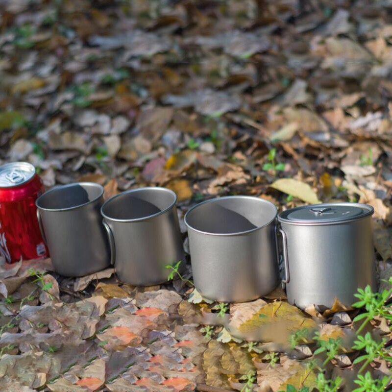 Taza de titanio ultraligera, utensilios de cocina para el hogar, al aire libre, taza de agua portátil, vajilla, olla de cocina para Picnic, Camping, 750/550/350ml